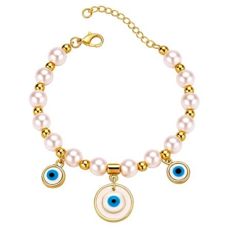 18K Gold Plated Pearl Protection Charm Bracelet